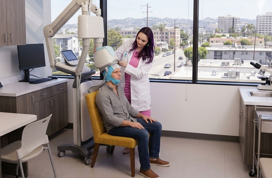 Dr. LaFrenierre Administering Deep TMS Treatment