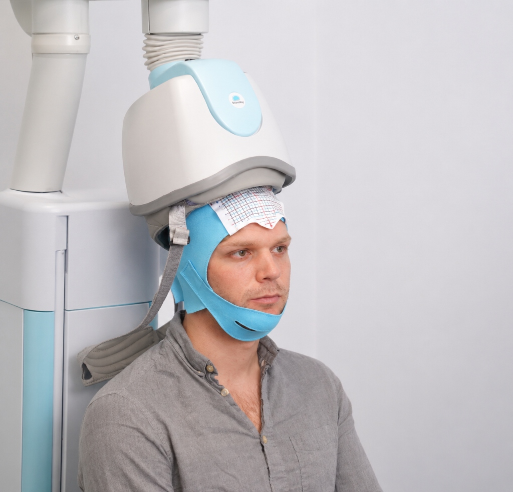 Patient receiving Deep TMS Therapy treatment